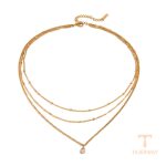 گردنبند استیل ضدزنگ آبکاری طلای ۱۸ عیار نگین‌دار برند J&D