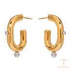 گوشواره استیل ضدزنگ آبکاری دو رنگ برند J&D کد JDE2407006-PS-1