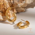 زاویه دیگر گوشواره استیل ضدزنگ آبکاری دو رنگ برند J&D کد JDE2407006-PS-1