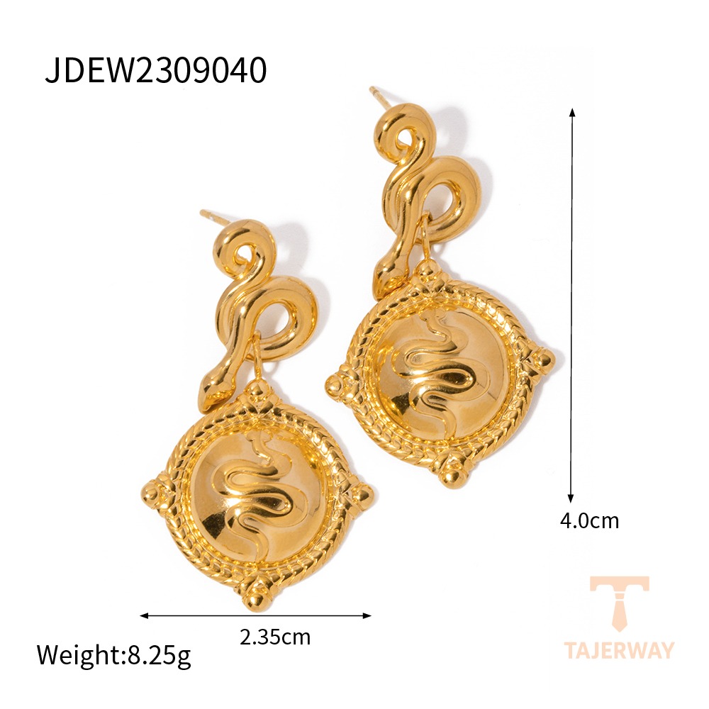 گوشواره آویز گرد لوکس طرح کلید با مینای استیل ضدزنگ برند J&D - تصویر 7