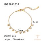 دستبند زنجیری و مهره‌ای با نگین زیرکن از استیل ضدزنگ با آبکاری طلای ۱۸ عیار برند J&D - تصویر 7