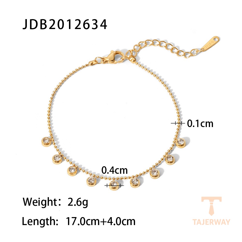 دستبند زنجیری و مهرهای با نگین زیرکن از استیل ضدزنگ با آبکاری طلای ۱۸ عیار برند J&D - تصویر 7