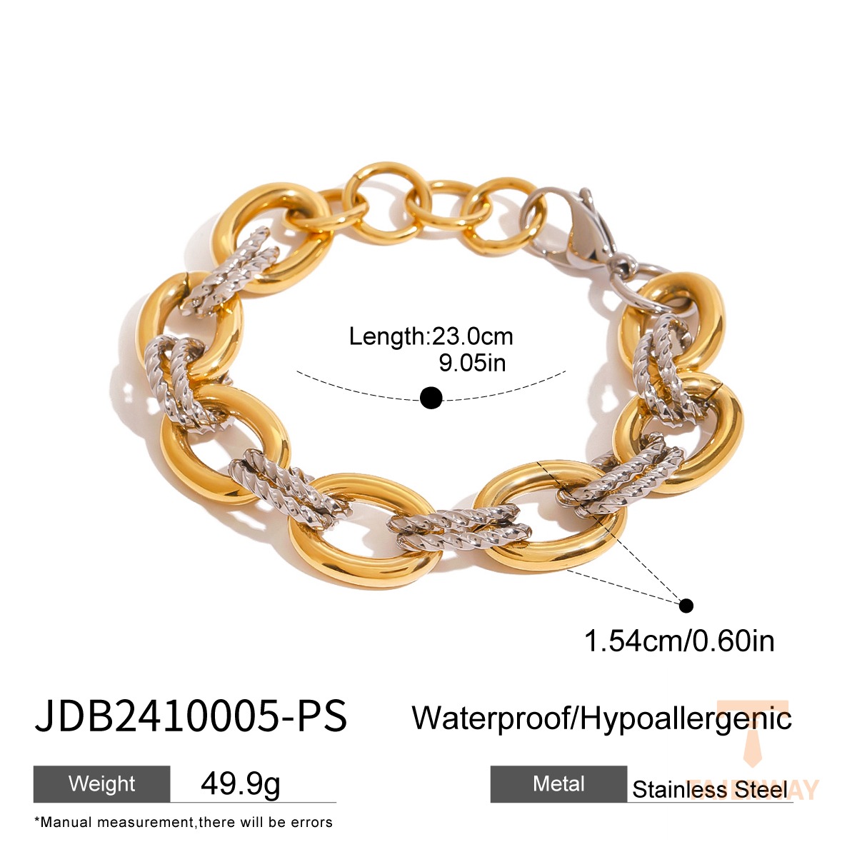 دستبند طرح بیضی از استیل ضدزنگ برند J&D - تصویر 7