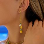 نمای نزدیک گوشواره اویز | گوشواره ریسه‌ای آبکاری طلای ۱۸ عیار نگین‌دار برند J&D کد JDB0204022