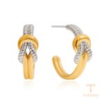 گوشواره حلقه‌ای استیل ضدزنگ آبکاری دو رنگ برند J&D کد JDE0105023