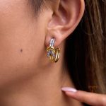 زاویه دیگر گوشواره استیل ضدزنگ آبکاری دو رنگ برند J&D کد JDE0105023