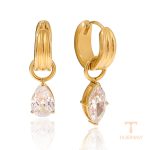 نمای نزدیک گوشواره اویز آبکاری طلای ۱۸ عیار نگین‌دار برند J&D کد JDE0106057