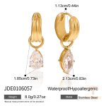 گوشواره آویز ناوت طرح قطره‌ای با نگین زیرکن از استیل ضدزنگ و آبکاری طلای ۱۸ عیار برند J&D - تصویر 7