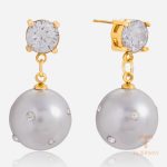 گوشواره اویز استیل ضدزنگ آبکاری طلای ۱۸ عیار نگین‌دار برند J&D کد JDE0108006