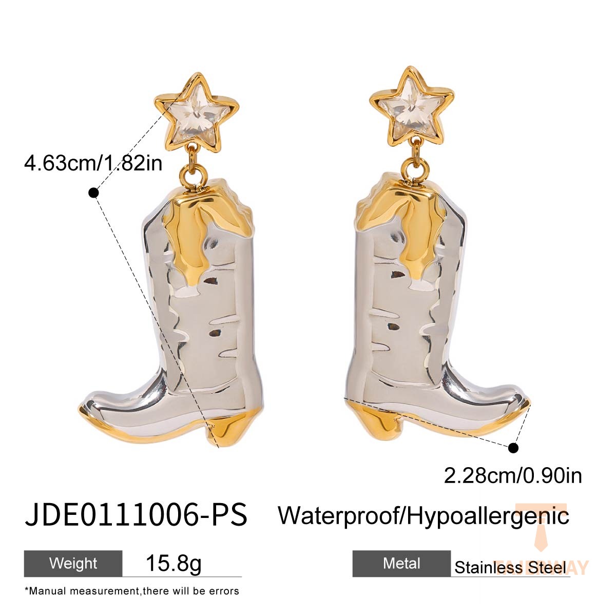گوشواره طرح ستاره از استیل ضدزنگ با آبکاری دو رنگ طلای ۱۸ عیار PVD برند J&D - تصویر 7
