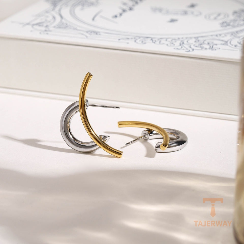 تصویر محصول گوشواره هندسی آبکاری دو رنگ برند J&D کد JDE0112057