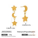 گوشواره فانتزی طرح ستاره و ماه از استیل ضدزنگ با آبکاری طلای ۱۸ عیار برند J&D - تصویر 7