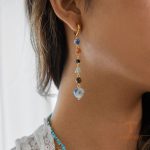 نمای نزدیک گوشواره حلقه‌ای | گوشواره ریسه‌ای آبکاری طلای ۱۸ عیار نگین‌دار برند J&D کد JDE0207011