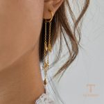 گوشواره ریسه‌ای استیل ضدزنگ آبکاری طلای ۱۸ عیار برند J&D کد JDE0207015
