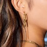 نمای نزدیک گوشواره ریسه‌ای آبکاری دو رنگ برند J&D کد JDE0207019