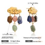 گوشواره مولتی کالر با سنگ طبیعی از استیل ضدزنگ و آبکاری طلای ۱۸ عیار برند J&D - تصویر 7