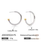 گوشواره حلقه‌ای کلاسیک با آبکاری دو رنگ از استیل ضدزنگ برند J&D - تصویر 7