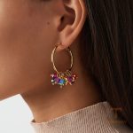گوشواره حلقه‌ای استیل ضدزنگ آبکاری طلای ۱۸ عیار نگین‌دار برند J&D کد JDE0305073