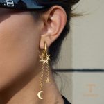 گوشواره ریسه‌ای استیل ضدزنگ آبکاری طلای ۱۸ عیار نگین‌دار برند J&D کد JDE0305087