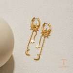 نمای مدل قفل و اتصالات گوشواره ریسه‌ای آبکاری طلای ۱۸ عیار کد JDE0305087