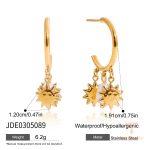 گوشواره حلقه‌ای کلاسیک طرح خورشید با مروارید آب شیرین از استیل ضدزنگ با آبکاری طلای ۱۸ عیار برند J&D - تصویر 7