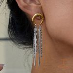نمای نزدیک گوشواره ریسه‌ای آبکاری دو رنگ برند J&D کد JDE0305090