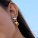 نمای نزدیک گوشواره آبکاری دو رنگ برند J&D کد JDE0306050