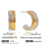 گوشواره حلقه‌ای C شکل دو رنگ با نگین کریستالی سفید از استیل ضدزنگ با آبکاری دو رنگ و طلای ۱۸ عیار برند J&D - تصویر 7