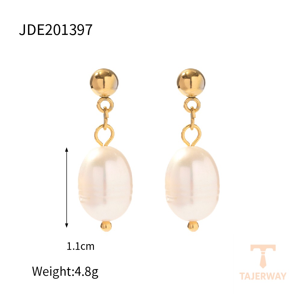 گوشواره آویز وینتیج با مروارید مصنوعی از استیل ضدزنگ با آبکاری طلای ۱۸ عیار برند J&D - تصویر 7