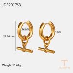 گوشواره هاگی طرح T-Bar و میله‌ای هندسی از استیل ضدزنگ با آبکاری طلای ۱۸ عیار برند J&D - تصویر 7
