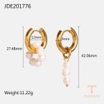 گوشواره آویز با مروارید آب شیرین از استیل ضدزنگ با آبکاری طلای ۱۸ عیار برند J&D - تصویر 7