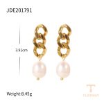 گوشواره آویز با مروارید آب شیرین از استیل ضدزنگ با آبکاری طلای ۱۸ عیار برند J&D - تصویر 7