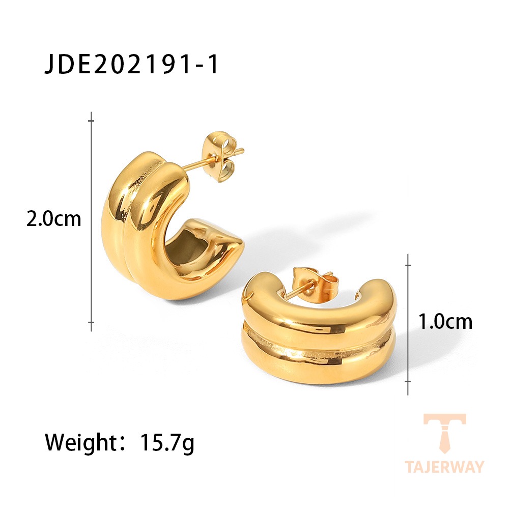 گوشواره دو لایه استیتمنت از استیل ضدزنگ با آبکاری طلای ۱۸ عیار برند J&D - تصویر 7