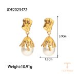 گوشواره ظریف طرح قطره‌ای با مروارید از استیل ضدزنگ و برنج با آبکاری طلای ۱۸ عیار برند J&D - تصویر 7