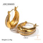 گوشواره استیتمنت U شکل با نگین اتمی سفید از استیل ضدزنگ و آبکاری طلای ۱۸ عیار برند J&D - تصویر 7