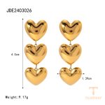 گوشواره سه لایه طرح قلب از استیل ضدزنگ با آبکاری طلای ۱۸ عیار PVD برند J&D - تصویر 7