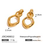 گوشواره آویز طرح هندسی از استیل ضدزنگ با آبکاری طلای ۱۸ عیار PVD برند J&D - تصویر 7