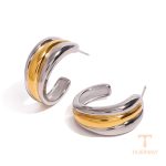گوشواره استیل ضدزنگ آبکاری دو رنگ برند J&D کد JDE2408029