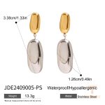 گوشواره مینیمال طرح بیضی از استیل ضدزنگ با آبکاری دو رنگ و طلای ۱۸ عیار برند J&D - تصویر 7
