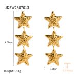 گوشواره آویز طرح ستاره از استیل ضدزنگ با آبکاری طلای ۱۸ عیار برند J&D - تصویر 7