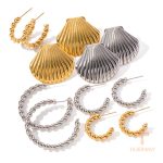 گوشواره استیل ضدزنگ آبکاری طلای ۱۸ عیار برند J&D کد JDEW2307045