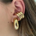 گوشواره ایرکاف استیل ضدزنگ آبکاری طلای ۱۸ عیار بدون نگین برند J&D کد JDEW2308013
