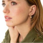 گوشواره حلقه‌ای استیل ضدزنگ آبکاری طلای ۱۸ عیار نگین‌دار برند J&D کد JDE2408048