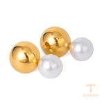 گوشواره استیل ضدزنگ آبکاری طلای ۱۸ عیار مروارید مصنوعی برند J&D کد JDEW2408058