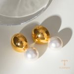 زاویه دیگر گوشواره استیل ضدزنگ آبکاری طلای ۱۸ عیار برند J&D کد JDEW2408058