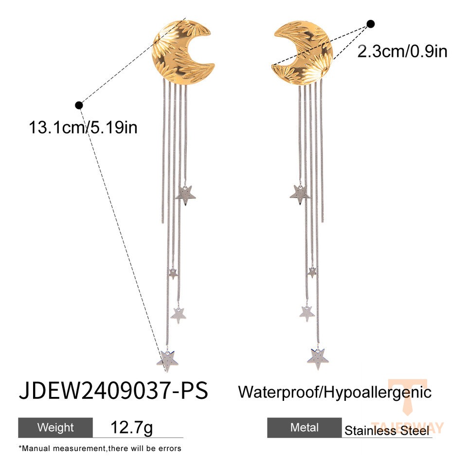 نمای نزدیک گوشواره حلقهای | گوشواره ریسهای آبکاری دو رنگ نگیندار برند J&D کد JDEW2409037
