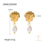 تصویر محصول گوشواره طرح دریایی آبکاری طلای ۱۸ عیار مروارید مصنوعی برند J&D کد JDWE2302049