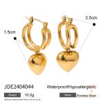 گوشواره حلقه‌ای طرح قلب از استیل ضدزنگ با آبکاری طلای ۱۸ عیار PVD برند J&D - تصویر 7