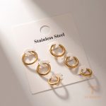 زاویه دیگر گوشواره استیل ضدزنگ آبکاری طلای ۱۸ عیار برند J&D کد JDS2312004-SET