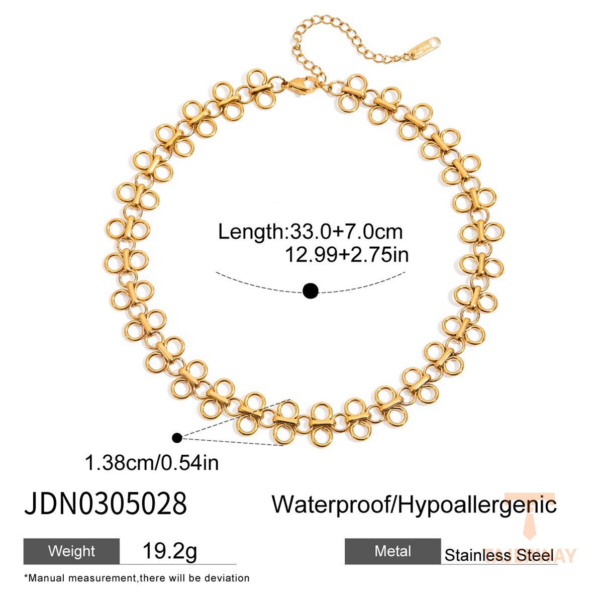 گردنبند چوکر طرح شبدر با آبکاری طلای ۱۸ عیار PVD برند J&D - تصویر 7